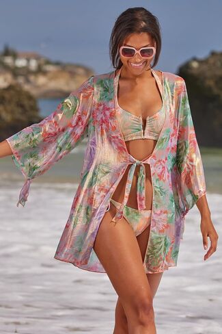 BECCA Coral Reef Tie Front Tunic, Casual, Sheer, Beach Cover Ups for Women in Saudi Arabia