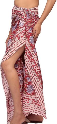 كتلة اليد المطبوعة القطن sarong للنساء-التفاف الشاطئ ، وشاح ، تغطية ملابس السباحة ، باريو | هدية صيفية خفيفة الوزن لها in Saudi Arabia