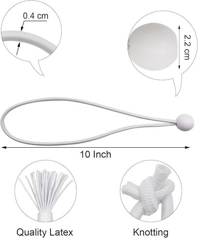 كرات Bungee الحبال 100 PCS ، 6 بوصة من الأسلاك بنجي مع كرات ، حبال صغيرة من البنجي في الهواء الطلق ، كرات بنجي لربط القنب أسفل خيام التخييم القنب (أبيض) in Kuwait