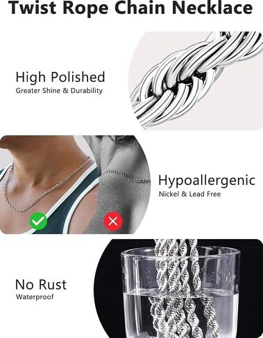 Supcare Mens Chains Necklace Stainless Steel Rope Chain Gifts,18-30 inches (with Gift Package) in Saudi Arabia