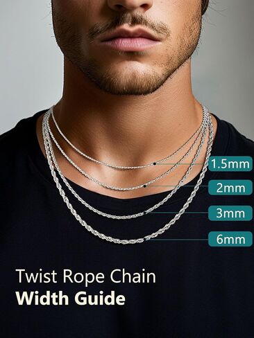 Supcare Mens Chains Necklace Stainless Steel Rope Chain Gifts,18-30 inches (with Gift Package) in Saudi Arabia