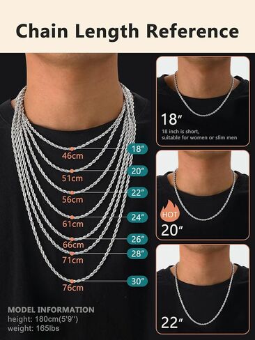 Supcare Mens Chains Necklace Stainless Steel Rope Chain Gifts,18-30 inches (with Gift Package) in Saudi Arabia