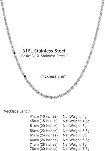 Supcare Mens Chains Necklace Stainless Steel Rope Chain Gifts,18-30 inches (with Gift Package) in Saudi Arabia