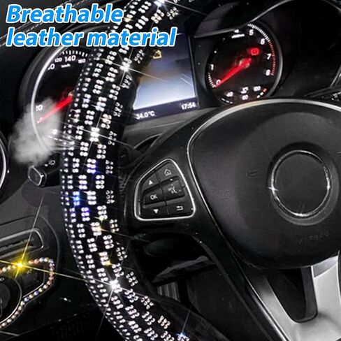 Bling Car Steering Wheel Cover, 14.96 Inch Crystal Glitter Rhinestones Vehicle Steering Wheel Protector, Diamond Automotive Interior Protective Guard Accessories, Universal Fit (Pink) in Kuwait