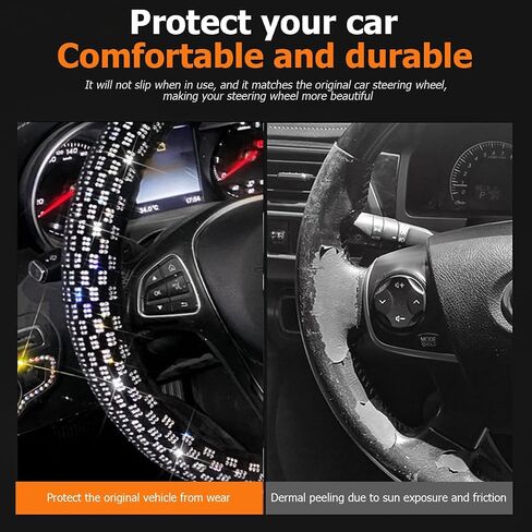 Bling Car Steering Wheel Cover, 14.96 Inch Crystal Glitter Rhinestones Vehicle Steering Wheel Protector, Diamond Automotive Interior Protective Guard Accessories, Universal Fit (Pink) in Kuwait