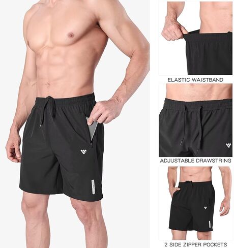شورتات رياضية للرجال الجافة الجافة سعة 7 بوصات تمرين تمرين الرياضة كرة السلة لخفيفة الوزن جيوب السحاب in Kuwait