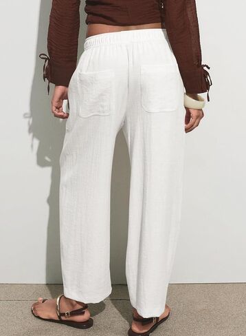 Acelitt Womens Cotton Linen Palazzo Pants Drawstring Elastic Waist Casual Wide Leg Trousers with Pockets in Saudi Arabia