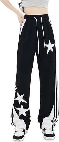 Womens Y2K Prochepants Star Patchwork مستقيم الساق الساقين السطوح الفضفاضة مع جيوب in Saudi Arabia