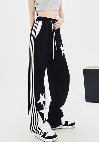 Womens Y2K Prochepants Star Patchwork مستقيم الساق الساقين السطوح الفضفاضة مع جيوب in Saudi Arabia