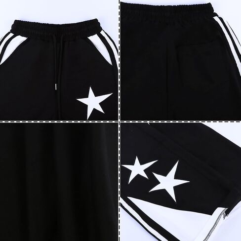 Womens Y2K Prochepants Star Patchwork مستقيم الساق الساقين السطوح الفضفاضة مع جيوب in Saudi Arabia