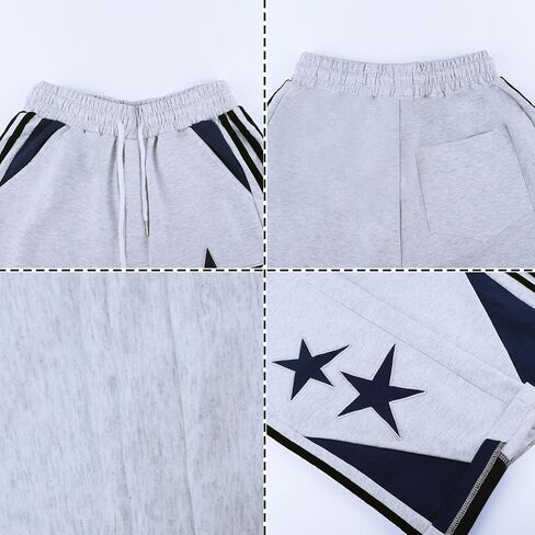 Womens Y2K Prochepants Star Patchwork مستقيم الساق الساقين السطوح الفضفاضة مع جيوب in Saudi Arabia