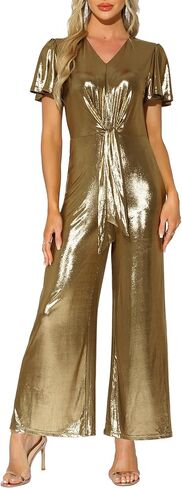 Allegra K Jumpsuits for Women's V Neck Short Sleeve Self Tie Front Casual Suit Set in Saudi Arabia