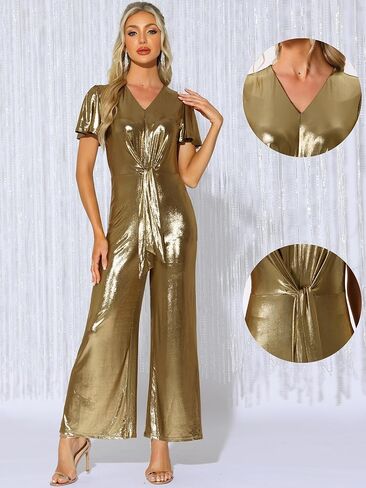 Allegra K Jumpsuits for Women's V Neck Short Sleeve Self Tie Front Casual Suit Set in Saudi Arabia