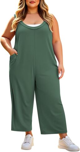 Celkuser Plus Size Summer Casual Jumpsuit For Women Sleeveless Loose Wide Leg Pants Tank Romper With Pocket in Saudi Arabia