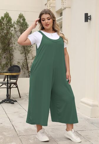 Celkuser Plus Size Summer Casual Jumpsuit For Women Sleeveless Loose Wide Leg Pants Tank Romper With Pocket in Saudi Arabia