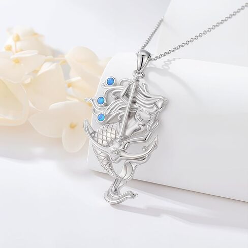 Mermaid Anchor Necklace with Blue Opal for Women 925 Sterling Sliver Mermaid Pendant Necklaces Jewelry Gifts for Her in Saudi Arabia