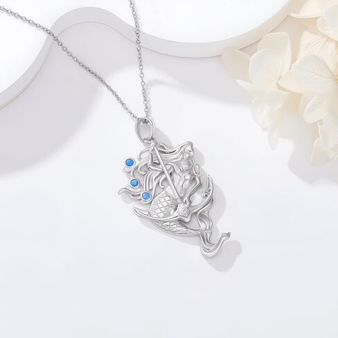 Mermaid Anchor Necklace with Blue Opal for Women 925 Sterling Sliver Mermaid Pendant Necklaces Jewelry Gifts for Her in Saudi Arabia