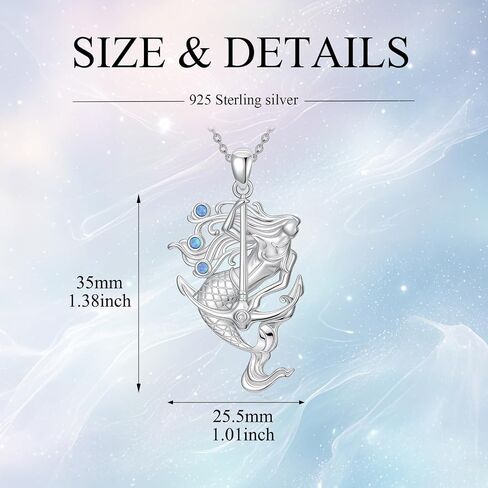 Mermaid Anchor Necklace with Blue Opal for Women 925 Sterling Sliver Mermaid Pendant Necklaces Jewelry Gifts for Her in Saudi Arabia