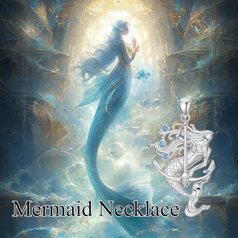 Mermaid Anchor Necklace with Blue Opal for Women 925 Sterling Sliver Mermaid Pendant Necklaces Jewelry Gifts for Her in Saudi Arabia