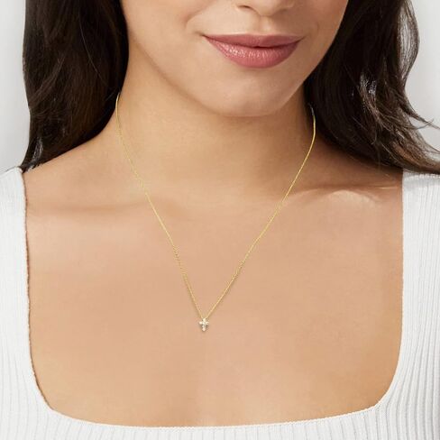 Ross-Simons 0.10 ct. t.w. Diamond Petite Cross Necklace in 10kt Yellow Gold in Saudi Arabia