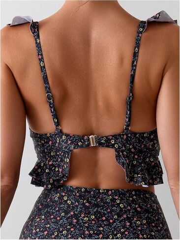 Floerns Women's Disty Floral Print Bikini Set Ruffle Trim High Waisted Bathing Suit in Saudi Arabia