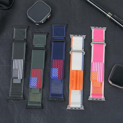 حزام من النايلون Trail Loop - متوافق مع Apple Watch Ultra 2 Band 49 مم 46 مم 45 مم 44 مم 42 مم 41 مم 40 مم 38 مم للرجال والنساء، حزام رياضي متين ومضفر مرن منسوج لسلسلة iWatch Ultra 10/9/8/7/6/SE/5/4/3 in Kuwait