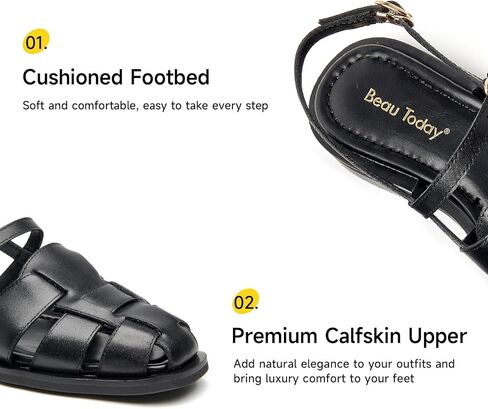 BEAU TODAY Womens Flat Sandals, Leather Fisherman Sandals for Women, Slingback Flats with Adjustable Buckle, Comfortable Closed Toe Dressy Summer Sandals for Beach Party in Saudi Arabia