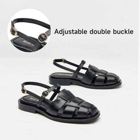 BEAU TODAY Womens Flat Sandals, Leather Fisherman Sandals for Women, Slingback Flats with Adjustable Buckle, Comfortable Closed Toe Dressy Summer Sandals for Beach Party in Saudi Arabia