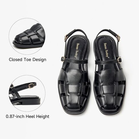 BEAU TODAY Womens Flat Sandals, Leather Fisherman Sandals for Women, Slingback Flats with Adjustable Buckle, Comfortable Closed Toe Dressy Summer Sandals for Beach Party in Saudi Arabia