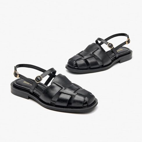 BEAU TODAY Womens Flat Sandals, Leather Fisherman Sandals for Women, Slingback Flats with Adjustable Buckle, Comfortable Closed Toe Dressy Summer Sandals for Beach Party in Saudi Arabia