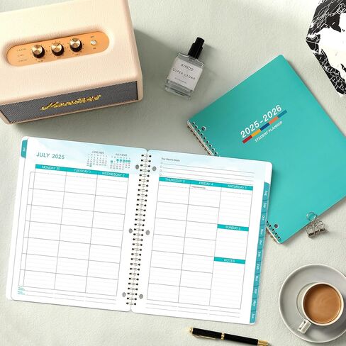 مخطط الطلاب 2024-2025 - مخطط أكاديمي 2024-2025 من يوليو 2024 - يونيو 2025، 11 بوصة × 9 بوصة، مخطط دروس أسبوعي مزود بملصقات وأهداف الأسبوع وعلامات تبويب مطبوعة وتجليد ذهبي مزدوج السلك in Kuwait