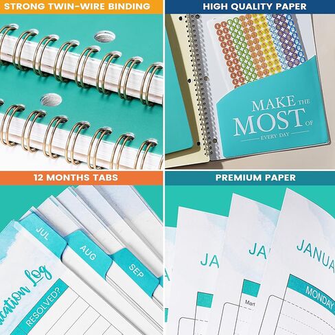 مخطط الطلاب 2024-2025 - مخطط أكاديمي 2024-2025 من يوليو 2024 - يونيو 2025، 11 بوصة × 9 بوصة، مخطط دروس أسبوعي مزود بملصقات وأهداف الأسبوع وعلامات تبويب مطبوعة وتجليد ذهبي مزدوج السلك in Kuwait