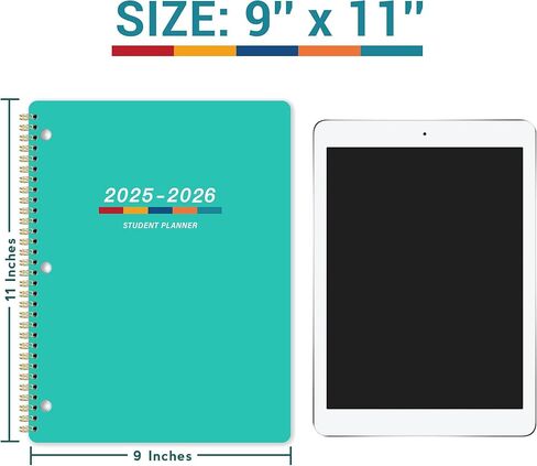 مخطط الطلاب 2024-2025 - مخطط أكاديمي 2024-2025 من يوليو 2024 - يونيو 2025، 11 بوصة × 9 بوصة، مخطط دروس أسبوعي مزود بملصقات وأهداف الأسبوع وعلامات تبويب مطبوعة وتجليد ذهبي مزدوج السلك in Kuwait