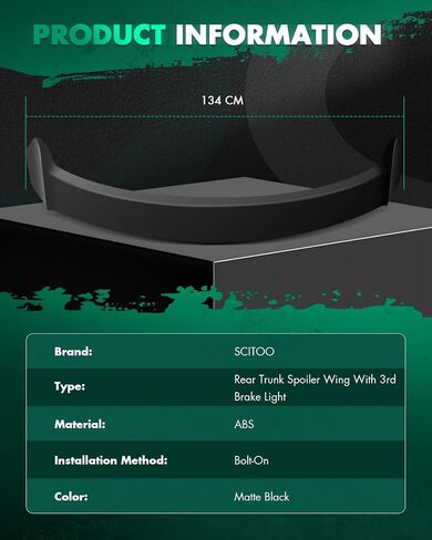 SCITOO 5.9 Inch ABS Spoiler for 2012-2015 for Honda Civic Sedan Trunk Spoiler Roof Lip Kit, Rear Spoiler Wing, Car Rear Spoiler Exterior Rear Spoiler Kit (Matte Black) in Saudi Arabia