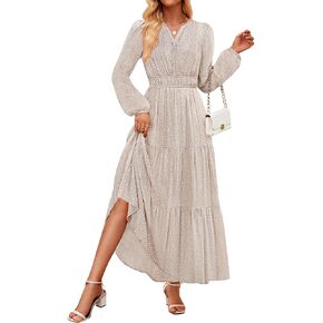 ZESICA Women's 2025 Fall Long Sleeve Maxi Dress Floral Print V Neck Empire Waist A Line Tiered Flowy Boho Party Dresses in Saudi Arabia