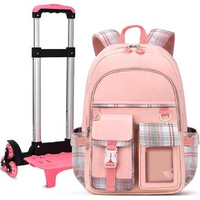 Rolling Backpack with Wheels, Polyester Hard Shell School Bag, Water Repellent, 25L Storage, Adjustable Shoulder Straps, Telescoping Handle, for Students in Saudi Arabia