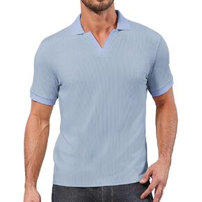 Angbater Men's Polo Shirts V Neck Fashion Casual Short Sleeve Textured Collared Golf T-Shirts in Kuwait