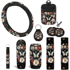 غطاء عجلة القيادة الفراشات 10 باك باك باك بيربل أوتتو الداخلية مع غطاء حزام الأمان ، وقوادف ، وفرملة اليد وأغطية التحول ، وسلسلة المفاتيح لشاحنة سيارة سيدان مركبة سيارات الدفع الرباعي in Kuwait