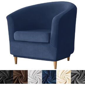 HFCNMY 2 Piece Club Chair Slipcover,Stretch Velvet Barrel Chair Covers Soft Tub Chair Slipcover Washable Armchair Cover with Elastic Bottom Blue in Kuwait