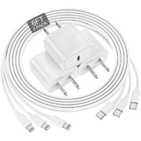 Phone Charger Fast Charging 6 FT, Long USB C to Lighting Cable 6 Foot with 20W USB C Rapid Phone Charger Block, Compatible with iPhone 14 Pro/13Pro Max/12/11Pro/Mini, 2 Pack -Black in Kuwait