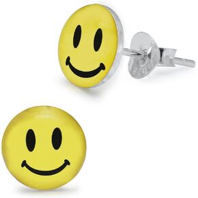 Smiley Face Logo 925 Sterling Silver Stud Earring. Sold by Pair in Saudi Arabia