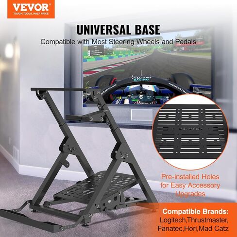 VEVOR Foldable Racing Steering Wheel Stand, Height Adjustable Universal Base Compatible with Logitech & Thrustmaster Racing Wheel and Pedal, Heavy-duty Frame Standard GT/Formula Seating Portable in Saudi Arabia