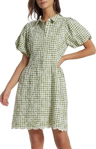 D-Sun Women's Shirt Dress Bruty Short Summer Summer Button Down Plate Mini Dress Press Presidered Gingham Dresses Short in Saudi Arabia