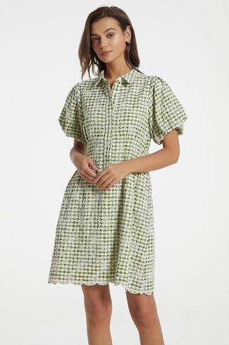 D-Sun Women's Shirt Dress Bruty Short Summer Summer Button Down Plate Mini Dress Press Presidered Gingham Dresses Short in Saudi Arabia