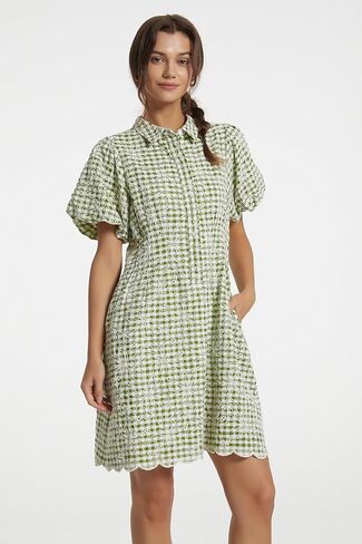 D-Sun Women's Shirt Dress Bruty Short Summer Summer Button Down Plate Mini Dress Press Presidered Gingham Dresses Short in Saudi Arabia