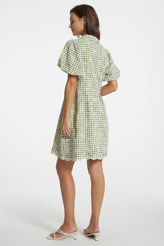 D-Sun Women's Shirt Dress Bruty Short Summer Summer Button Down Plate Mini Dress Press Presidered Gingham Dresses Short in Saudi Arabia