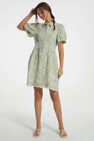 D-Sun Women's Shirt Dress Bruty Short Summer Summer Button Down Plate Mini Dress Press Presidered Gingham Dresses Short in Saudi Arabia