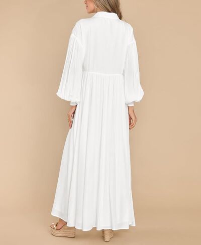 chouyatou Women's Casual Long Sleeve Button Down Shirt Dress Elegant Pleated Flowy Swing Maxi Dress in Kuwait