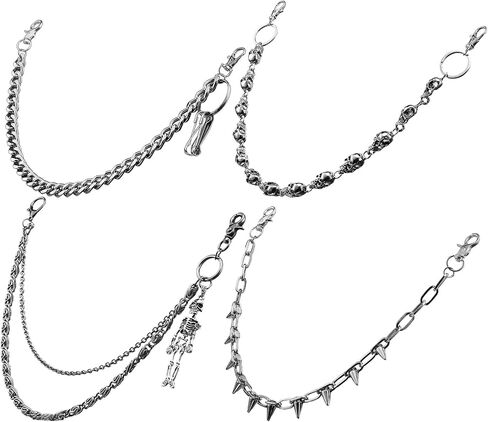 Quelay 4 Pcs Pants Chain Belt Hip Hop Skull Punk Biker Skeleton Wallet Jeans Pocket Chain Belt Decor Goth Accessories for Women Men in Saudi Arabia
