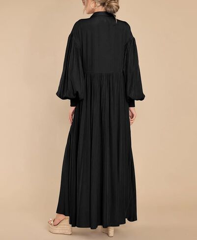Chouyatou Women's Long Sleeve Button أسفل القميص فستان الأنيقة مطوية الفستان Maxi Swing Swing in Saudi Arabia